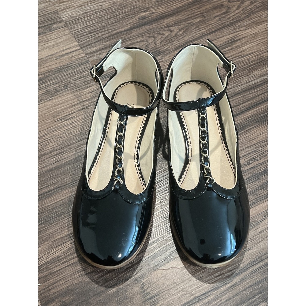 Zara Black Patent T-Strap Heels